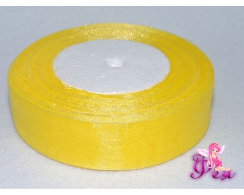 Лента органза 25 мм, цв.  желтый - 1м