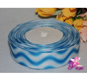 Репсовая лента градиент 25 мм,  "Волны" (белые и бирюзовые)