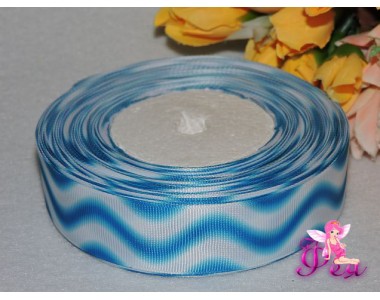 Репсовая лента градиент 25 мм,  "Волны" (белые и бирюзовые)