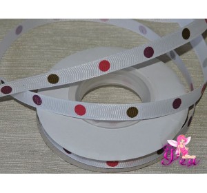 Репсовая лента с рисунком "Разноцветный горох" 10мм -1 м