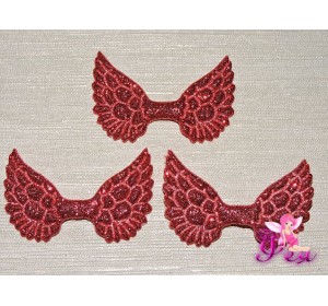 Патч с блестками 4,5 см*3 см "Крылья", красный - 1шт.