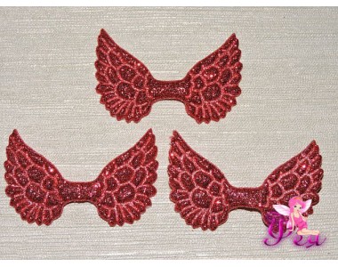 Патч с блестками 4,5 см*3 см "Крылья", красный - 1шт.