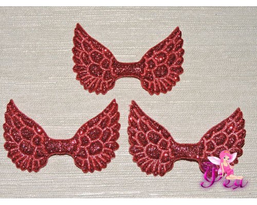 Патч с блестками 4,5 см*3 см "Крылья", красный - 1шт.