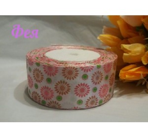 Атласная лента с рисунком 40мм "Большие цветы"