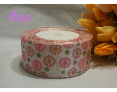 Атласная лента с рисунком 40мм "Большие цветы"