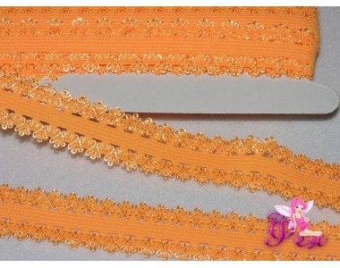 Тесьма-резинка с кружевом 2 см, светло-оранжевый
