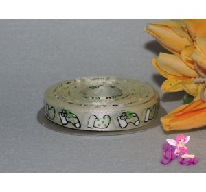 Лента атласная 15 мм с рисунком "Новогодний носок" бежевая