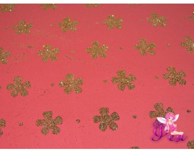 Фоамиран декоративный 2 мм (20*30 см), в цветочки ( каралловый с золотом) -1 лист