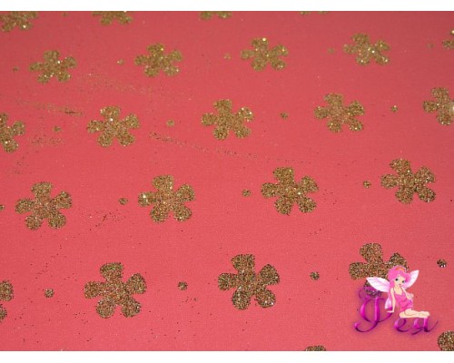 Фоамиран декоративный 2 мм (20*30 см), в цветочки ( каралловый с золотом) -1 лист 