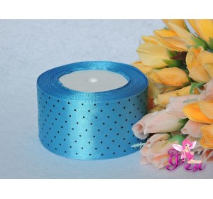 Атласная с рис. горох 50мм голубого цвета