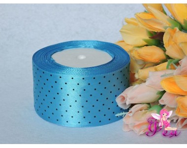 Атласная с рис. горох 50мм голубого цвета