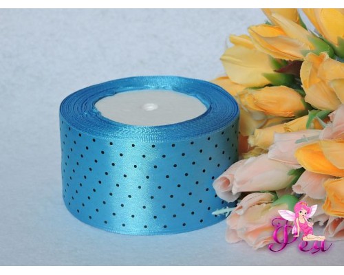 Атласная с рис. горох 50мм голубого цвета