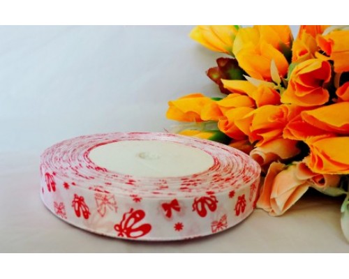 Лента декор. атласная с рис."балетки" ш.15мм белый