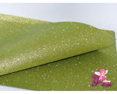 Лист кожзама "Глиттер-звездочки" цв. салатовый  № 12