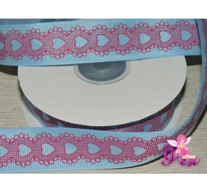 Лента репсовая 25 мм с рисункам "Кружево", цв. голубой