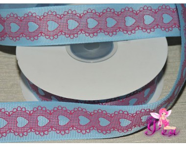 Лента репсовая 25 мм с рисункам "Кружево", цв. голубой