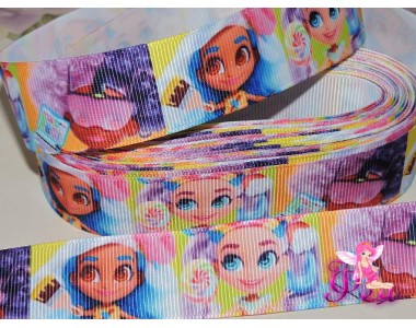Лента репсовая 25 мм с рисунком «Hairdorables» (Хэрдораблс) № 2 - 1м