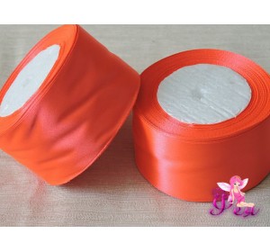 Однотонная атласная лента 50 мм, цв. неоновый-оранжевый - 1м