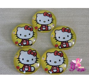 Кабошон стеклянный с рисунком 25мм, "Китти" 