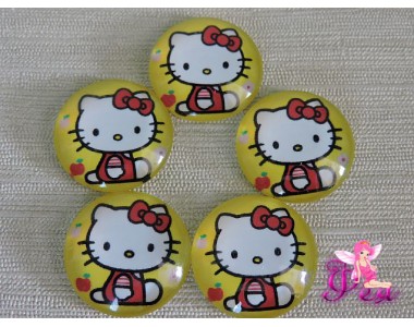 Кабошон стеклянный с рисунком 25мм, "Китти"