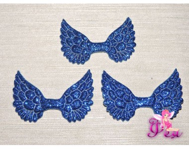 Патч с блестками 4,5 см*3 см "Крылья", синий - 1шт.