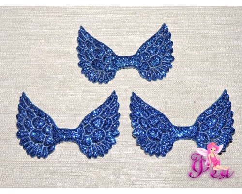 Патч с блестками 4,5 см*3 см "Крылья", синий - 1шт.