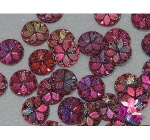 Пришив. кабошоны "Круг-цветок" 15 мм , фуксии радужный - 1 шт