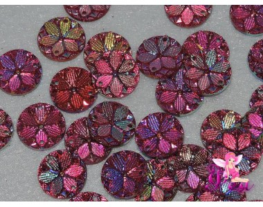 Пришив. кабошоны "Круг-цветок" 15 мм , фуксии радужный - 1 шт