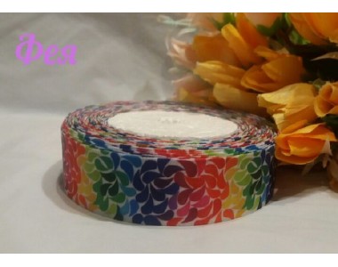 Атласная лента с рисунком "Микс" (мультики, 3D) 25мм