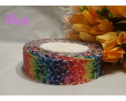 Атласная лента с рисунком "Микс" (мультики, 3D) 25мм