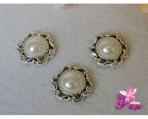 Кабошоны флоризель пластик, цв.серебро 22мм