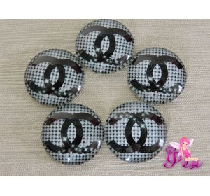 Кабошон стеклянный с рисунком 25мм,  "Chanel"