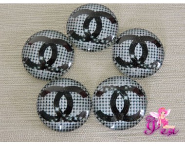 Кабошон стеклянный с рисунком 25мм,  "Chanel"