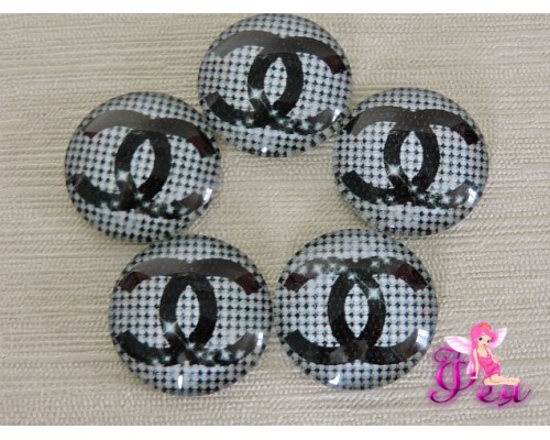 Кабошон стеклянный с рисунком 25мм,  "Chanel"