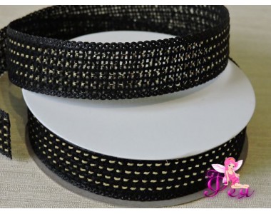 Декоративная лента 25 мм, черного цвета с золотистой вставкой