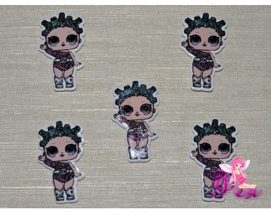 Кабошон-вырубка  38*24 мм, Лол  с зелеными волосами  (пластик)  - 1шт