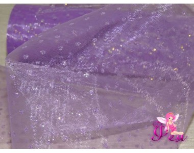 Органза с блестками, средняя жесткость, ширина 15 см, цв. сиреневый ( отрез 1 м)
