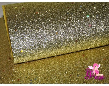 Лист кожзама "Глиттер-звездочки" цв. светлое золото  № 2