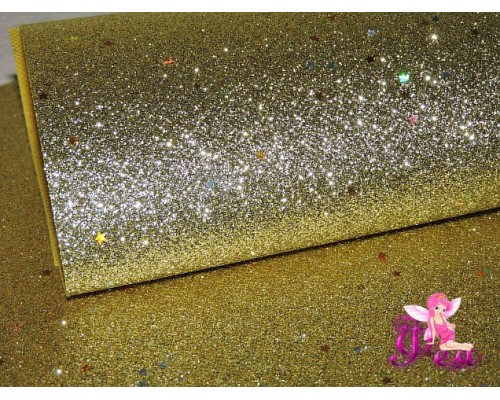 Лист кожзама "Глиттер-звездочки" цв. светлое золото  № 2