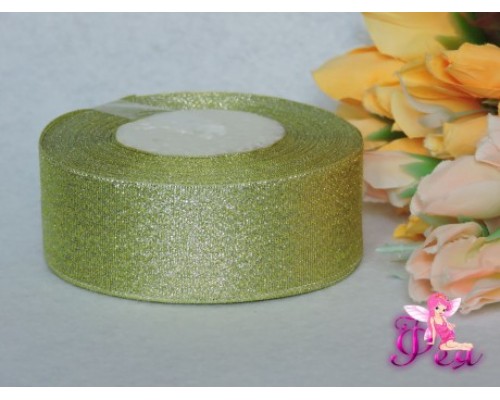 Парча 35мм , цв. салатовый-серебро