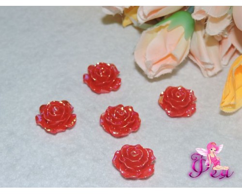 Кабошоны акрил. роза 20 мм, красного цвета с перламутровым напылением
