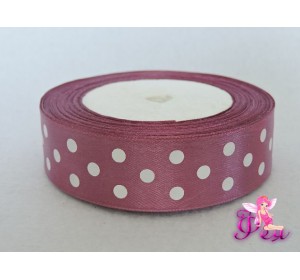 Лента атласная 25 мм цвет вишневой пенки с рисунком " Крупный белый горох"