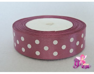 Лента атласная 25 мм цвет вишневой пенки с рисунком " Крупный белый горох"