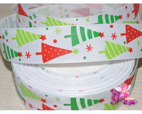 Репсовая лента 25 мм с рисунком  "Елочки" (1 м)