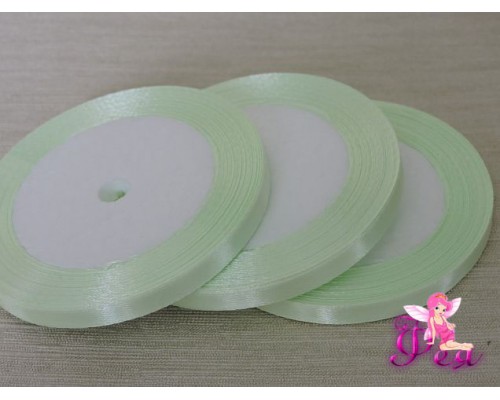 Атласная лента 6 мм*23 м, бледно-салатового цвета - 1 бобина