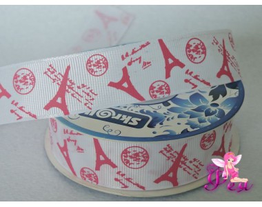 Лента репсовая 25 мм с рисунком "Башня", цв. розовый