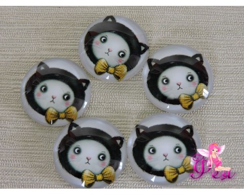 Кабошон стеклянный с рисунком 25мм,  "Кошка".