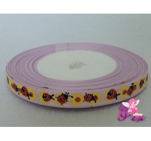 Лента репсовая с рисунком "Божьи коровки" 10мм,  фиолетовый