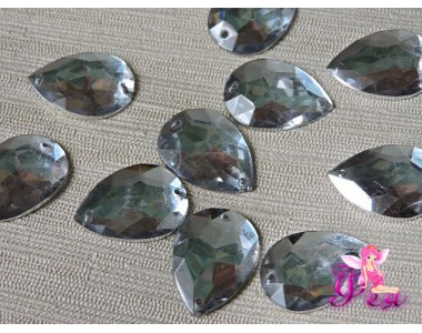 Стразы пришивные, 18*25 мм, в форме капли, цв. белый