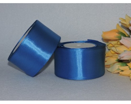 Однотонная атласная лента 50 мм, цв. синий№ 40